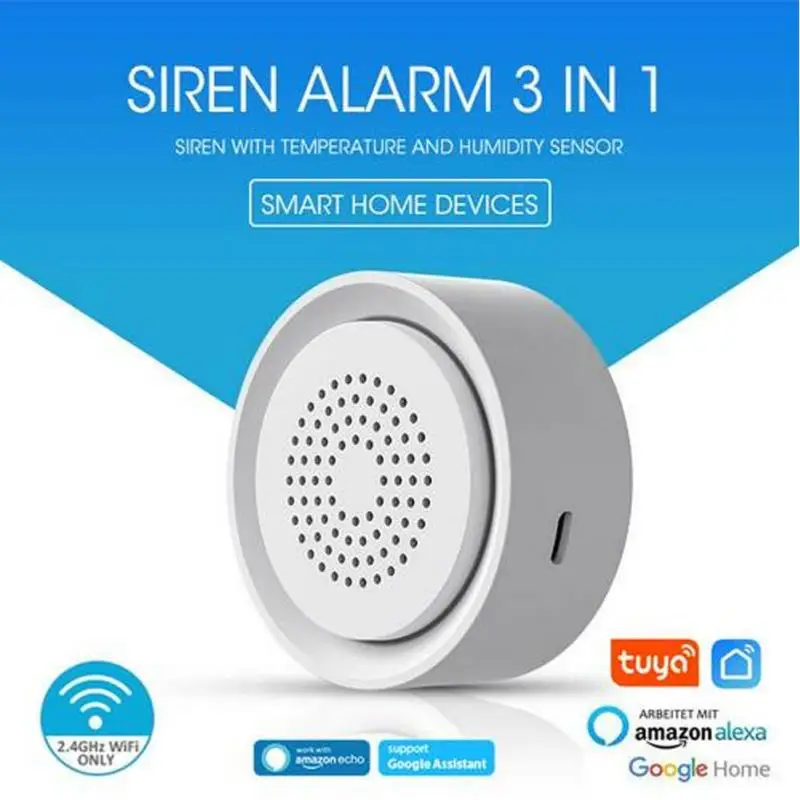 

Беспроводная Wi-Fi сирена Tuya Smart Life, сенсорная звуковая и светильник сигнализация с поддержкой Alexa, Google Home, для домашней безопасности