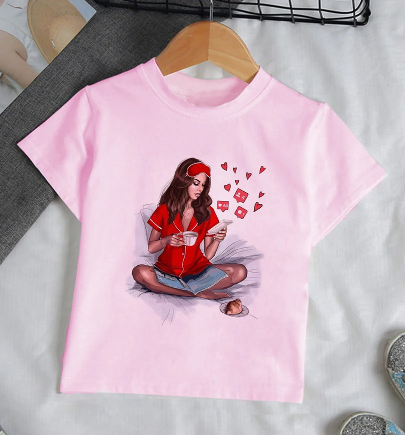 

Модная дизайнерская футболка с принтом для девочек, милый модный топ для девочек в стиле Харадзюку, повседневные футболки для девочек с мул...