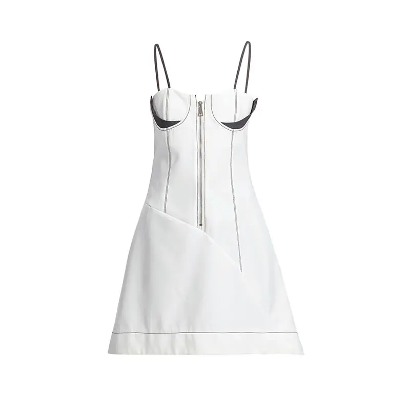 

XITAO Summer New Strapless Sling Dress Contrast Color Irregular Splicing Bright Line Decoration Zipper Trendy All-match WMD1031