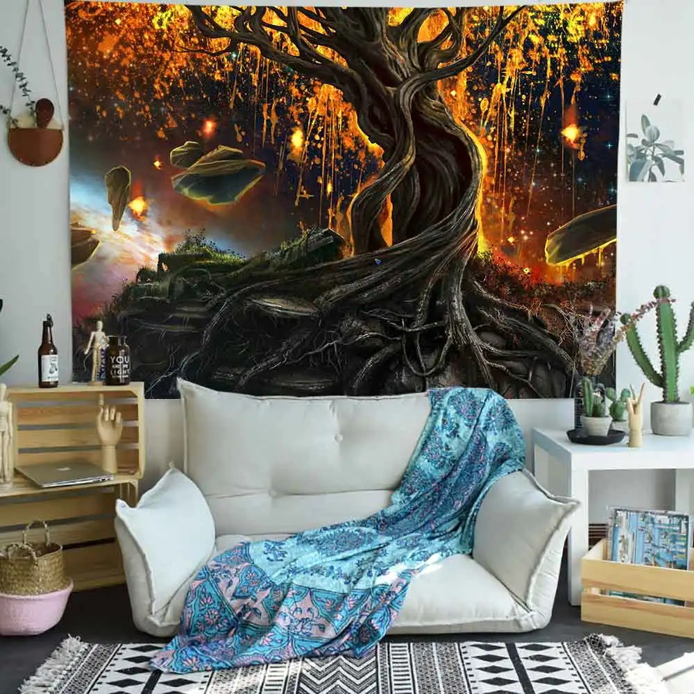 

Simsant Game Castle Tapestry Psychedelic Jungle Forest Tree Art Wall Hanging Tapestries for Living Room Home Dorm Decor