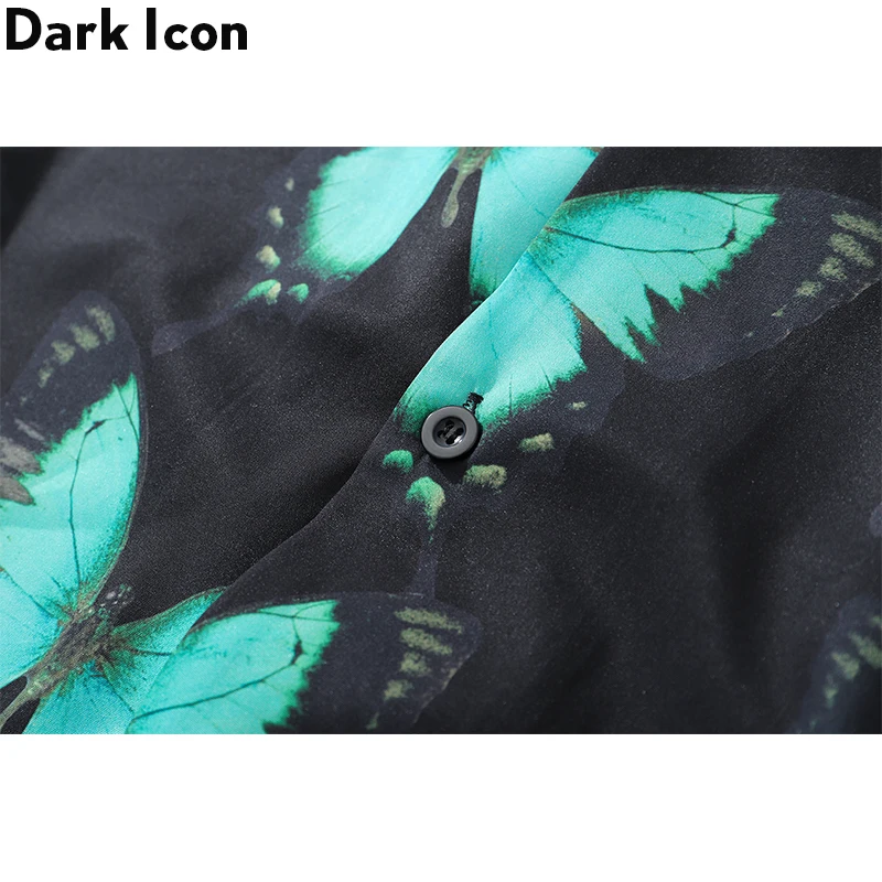 Мужская рубашка в стиле оверсайз темно-зеленая уличная с бабочкой лето 2020 |