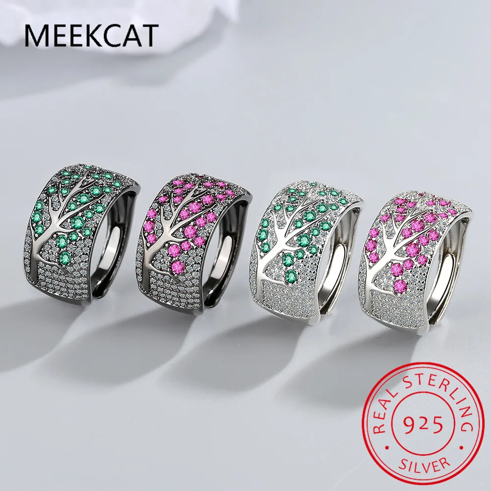 

2021 New Cute 925 Sterling Silver Fine Jewelry Plum Blossom Flower Bague Black Spinel Wedding Rings for Women Girl Party Gift