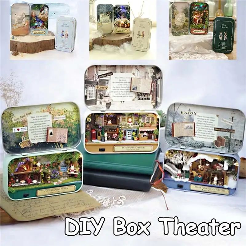 

DIY кукольный домик коробка театр деревянная модель 3D Ретро Оловянная коробка со светодиодным светильник креативный ремесленный зимний иде...