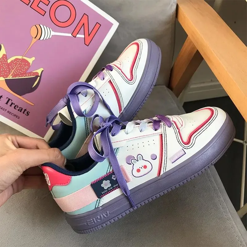 

Cute Rabbit Vulcanize Shoes Women's 2020 Casual Lace Up Running Sneakers Autumn Students Kawaii Color Flat Low Canvas Shoes