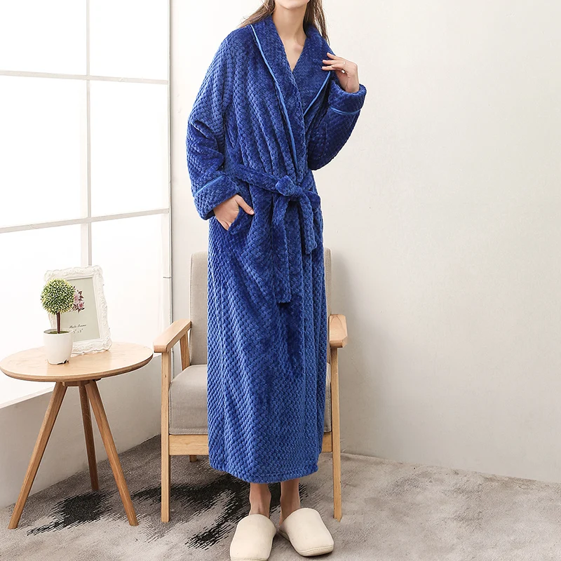

Hot Sale 2020 New Winter Women's Pajamas Plaid Dress Bath Robe Solid Flannel Soft Fashion Female Long Thick Sleepdress