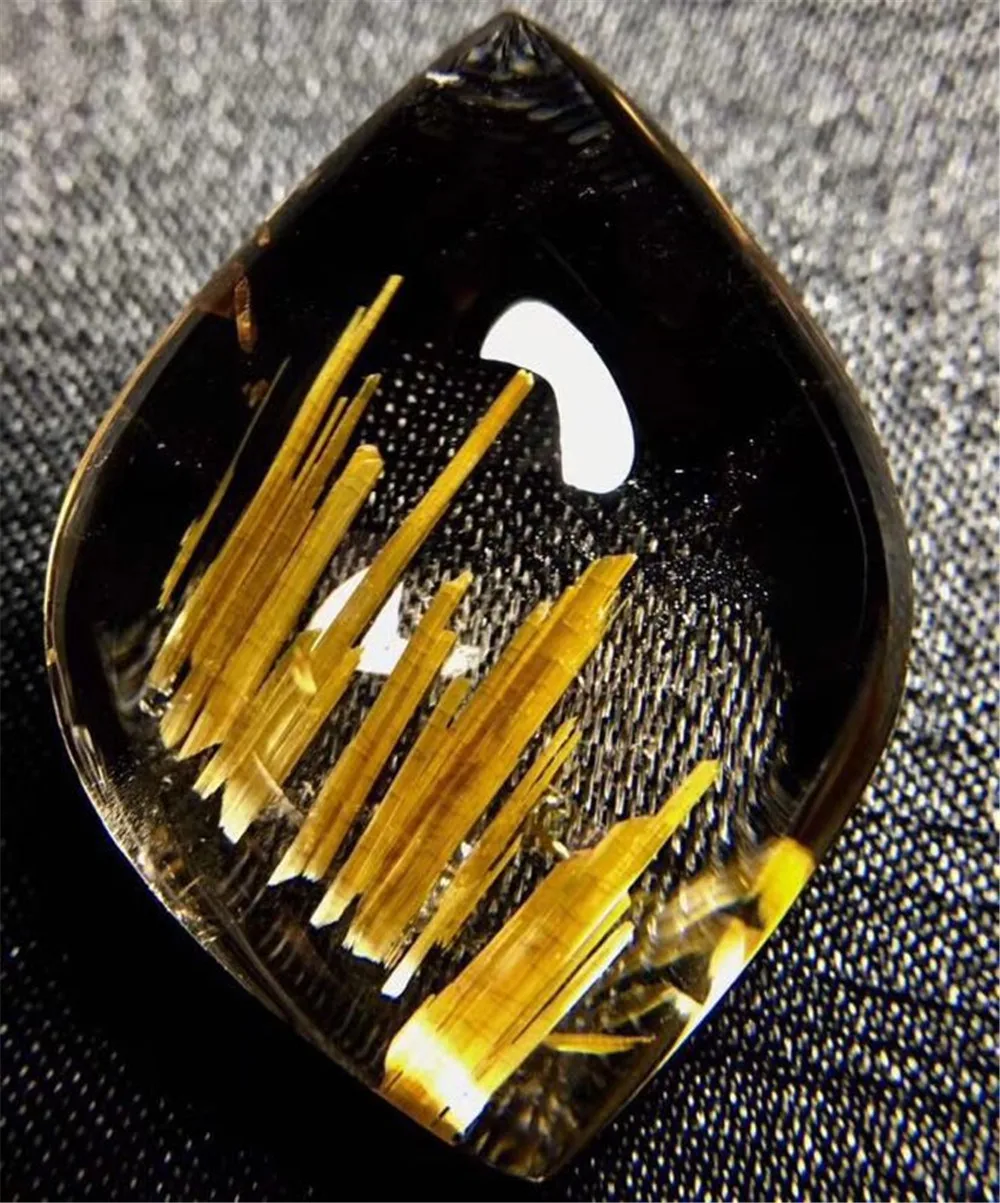 

Top Natural Gold Rutilated Quartz Pendant Necklace For Women Man 34x24x11mm Beads 18K Gold Wealth Gemstone Crystal Jewelry AAAAA