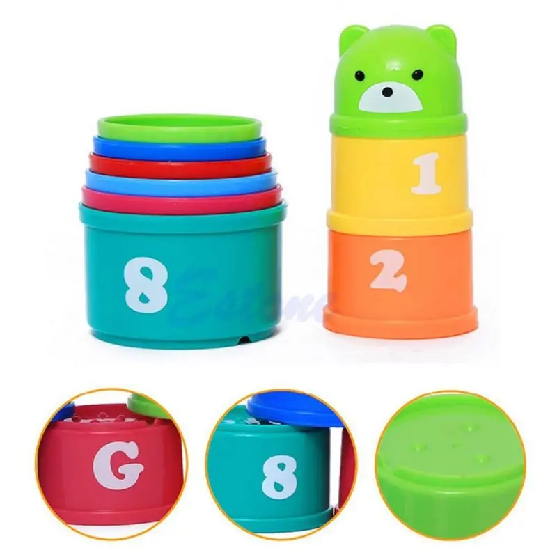 

1Set Children Baby Kids Educational Toy Figures Letters Folding Cup Pagoda Stack