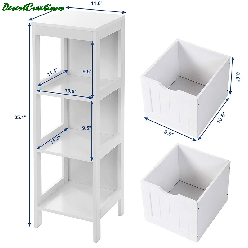 

White Floor Cabinet Multifunctional Bathroom Storage Organizer Rack Stand, 2 Drawers, 2-8 Days For Delivery