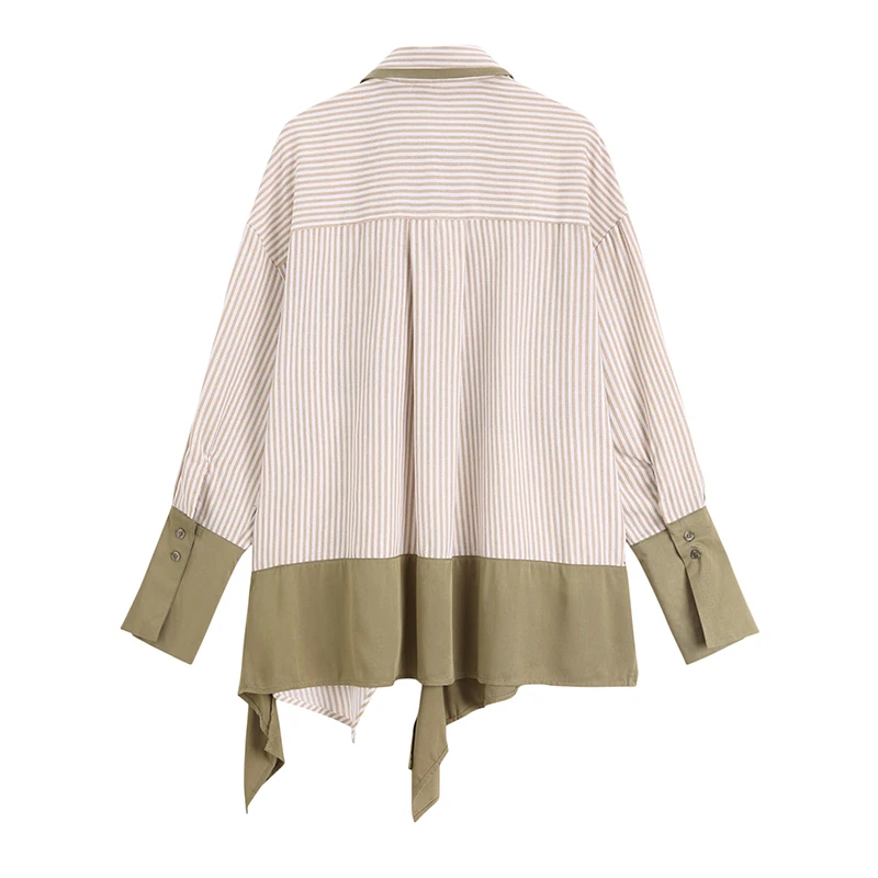 

GALCAUR Striped Shirts For Women Lapel Long Sleeve Print Oversized Hit Color Asymmetrical Hem Casual Blouses Female 2020 Clothes