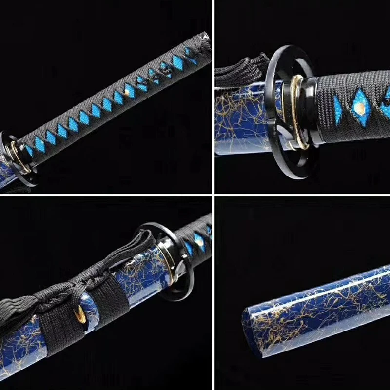 Высокопроизводительный нож ручной работы из марганцевой стали с голубым лезвием