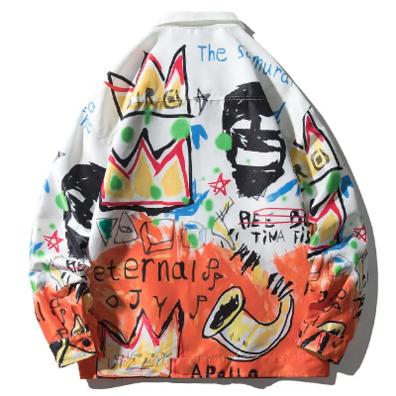 

2020 autumn and winter new street casual zipper lapel jacket male graffiti loose Hip Hop jacket for men
