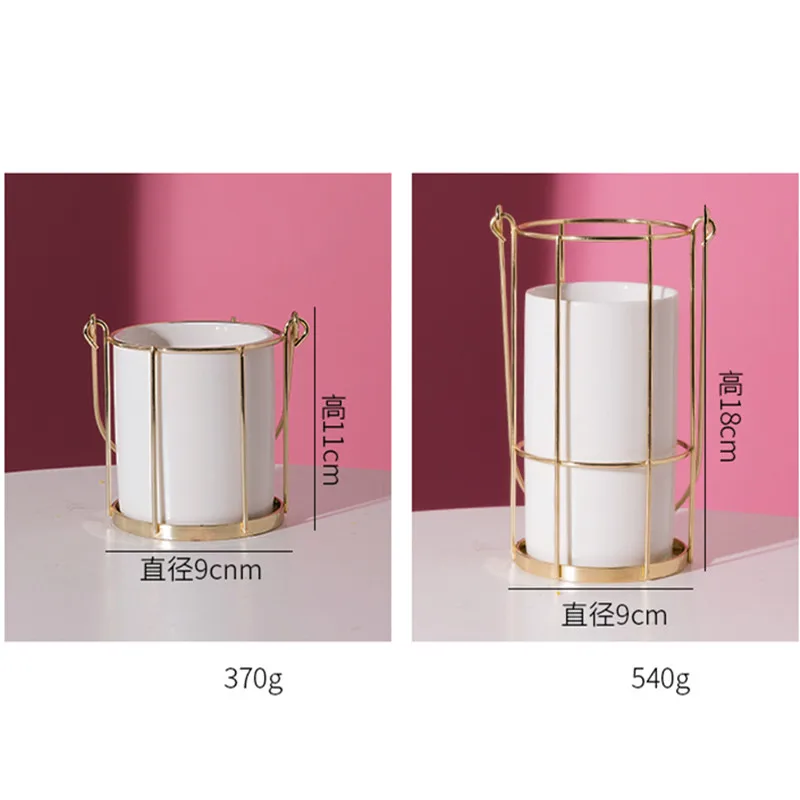 

Nordic Ceramic Vase with Artificial Flower Metal Hollow Racks Home Bar Decoration Vases Wedding Party Tabletop Plants Container