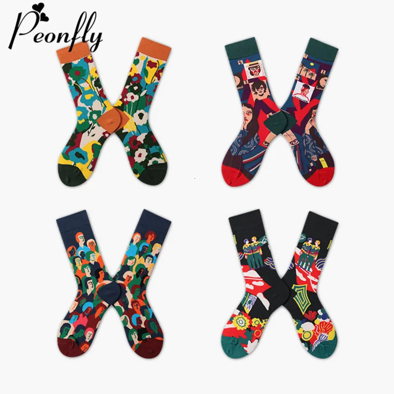 PEONFLY Harajuku Стиль женские носки из чесаного хлопка с мультфильм шаблон милый