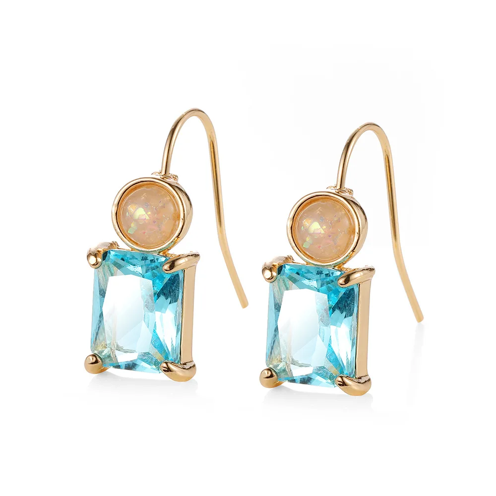 

Korean Fashion Blue Square Rhinestone Dangle Earring 2021 Luxury Women AAA Zircon Opal Earring Charm Women Wedding Party Jewelry