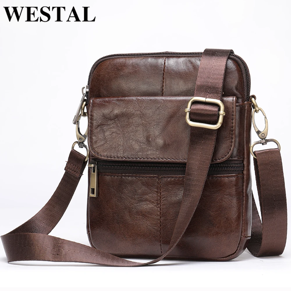 WESTAL мужская кожаная сумка через плечо Маленькая из натуральной кожи мужские мини
