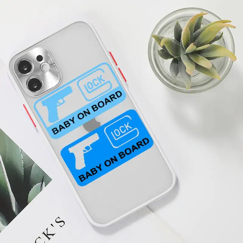 

CUTEWANAN Glock Handgun Shell Phone Case For iPhone 12 11 Mini Pro XR XS Max 7 8 Plus X Matte transparent White Cover
