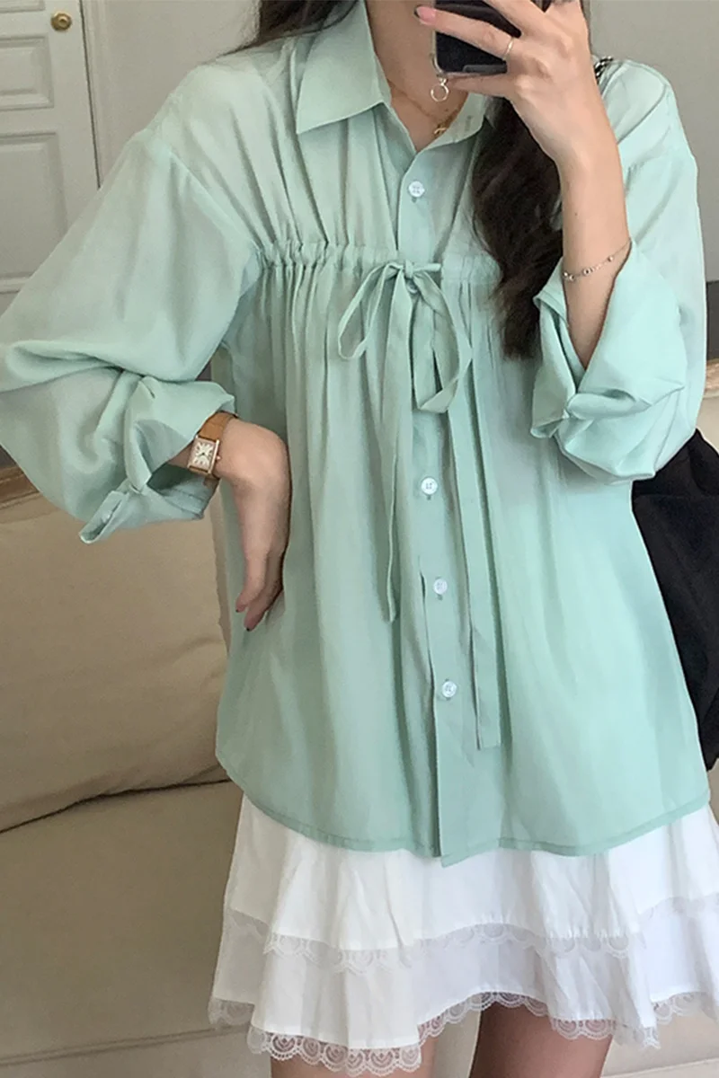 Рубашка женская с длинным рукавом тонкая зеленая Солнцезащитная рубашка