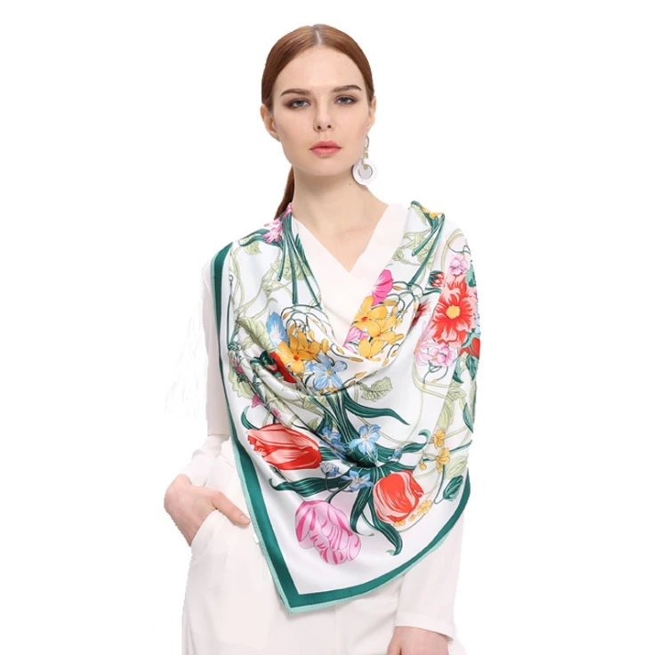 

Новый шарф с принтом 16 мм простой Креп-Атлас большой квадратный шарф для женщин Средний вес Шелковый Подарочный шарф