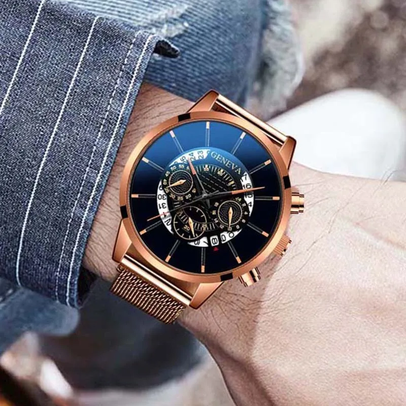 

Relogio Masculino Watches Men Fashion Magnet Stainless Steel Case Mesh Band Watch Quartz Business Wristwatch Gifts Reloj Hombre