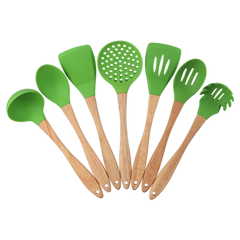 

Wooden Handle Silicone Kitchenware 8 Piece Set Spot Non-stick Cooking Spoon Shovel Set Kitchen Tools Kitchen Gadgets Cooking