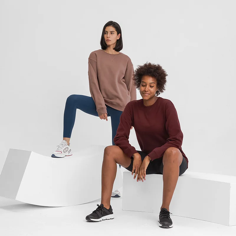 

Winter Fleece Long Sleeve Sweatshirts Women Solid Cotton Sports Casual Jacket Gym Workout Pullover Yoga Sportwear Fitness Top
