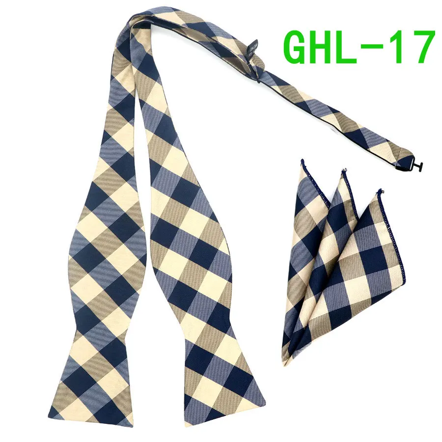 GHL 17 GHL1-20 шелковый галстук-бабочка, деловой галстук-бабочка, Мужской винтажный галстук-бабочка в полоску с узором пейсли, в горошек, Свадебный галстук-бабочка, карманный квадратный платок, набор - Цвет: GHL 17