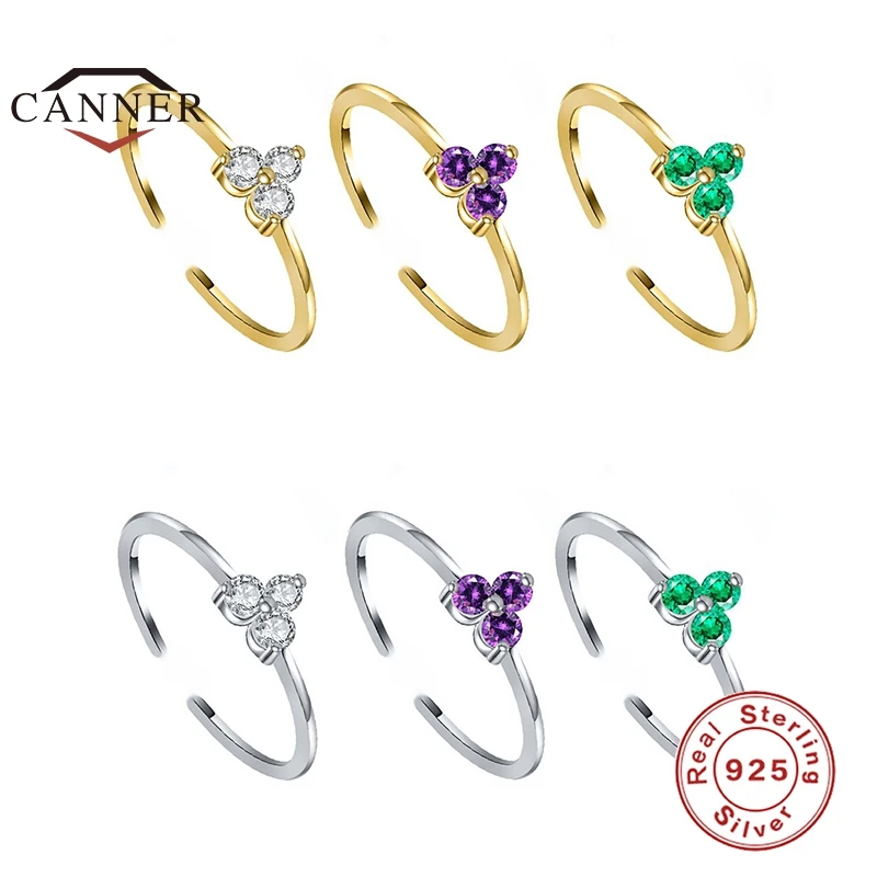 

CANNER Minimalist Colorful Stone Zircon 925 Sterling Silver Rings for Women Opening Adjustable Ring Fine Jewelry Gift anillos