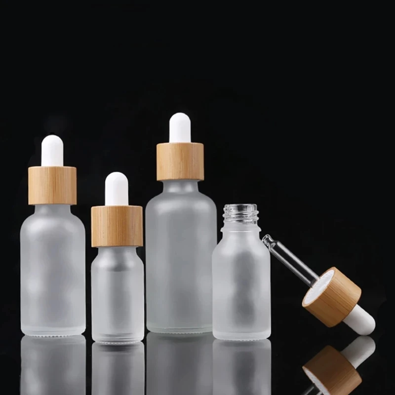 

12pcs Refillable 100ml 50ml 30ml 20ml 15ml 10ml 5ml Frost Bamboo Glass dropper Vial 1oz fancy glass piepette dropper bottles