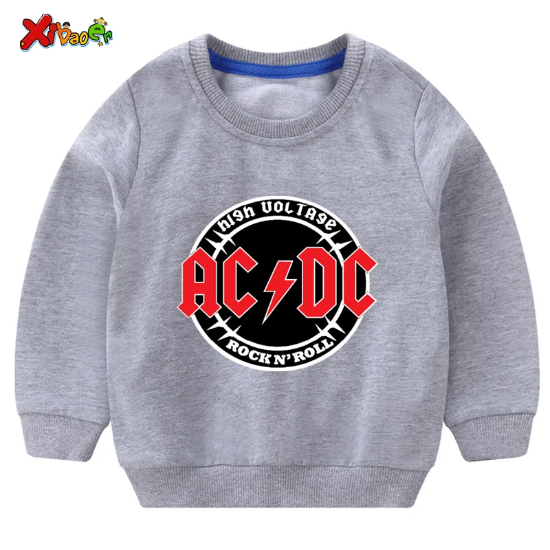 Свитера для маленьких мальчиков; Осенняя модная детская толстовка ACDC; белый Хлопковый пуловер для маленьких девочек; милый детский топ с длинными рукавами