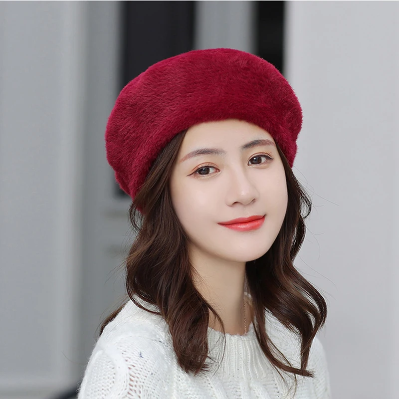 

Winter Simple Berets Women Fur Soft and Delicate Hats Casual Solid Color Autumn Hat Female Bonnet Boina Hat