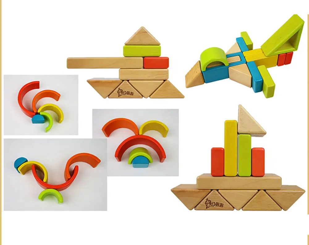 32-piece Kids Wooden Rainbow Stacking Blocks Educational Montessori Toys Baby Early Education Boys and Girls Gifts