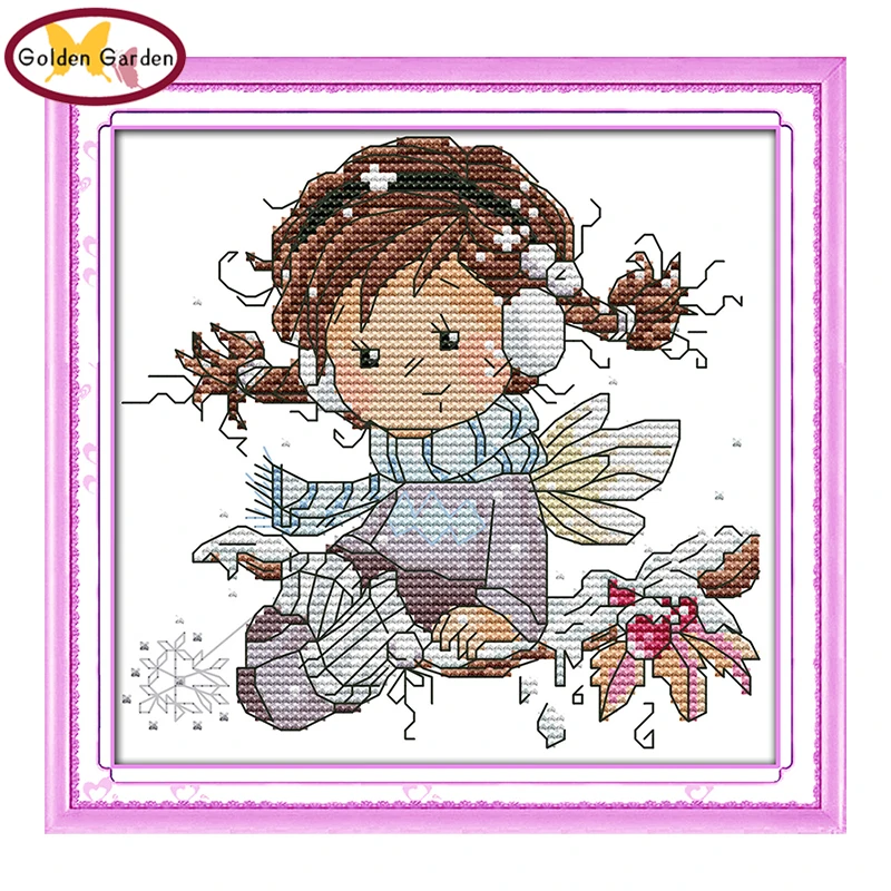 

GG Little Angel of Winter Stamped Cross Stitch 11CT14CT DIY Kit Needlework Embroidery Cartoon Joysunday Cross Stitch Set for Kid