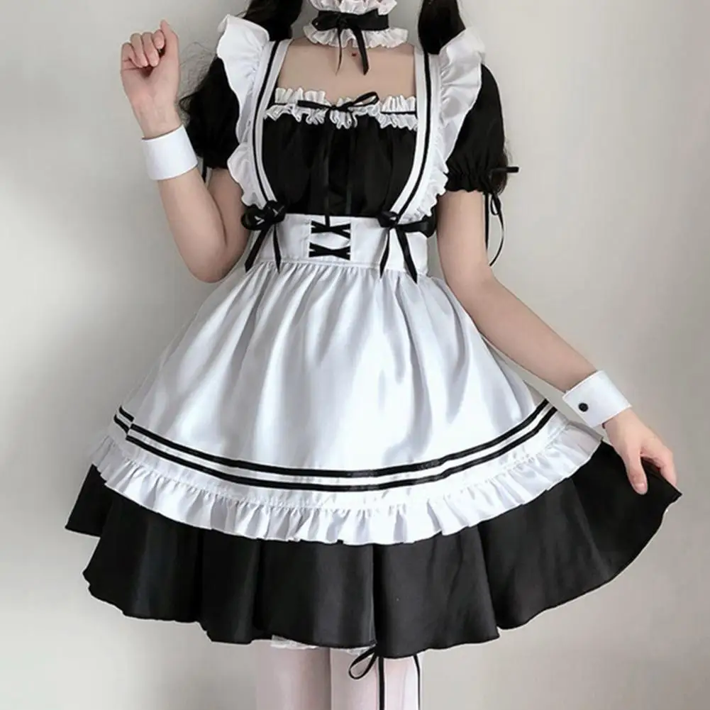 Женский наряд горничной, длинное платье в стиле аниме, черно-белые платья, японское милое платье в стиле Лолиты, косплей, фартук для кафе, кос...