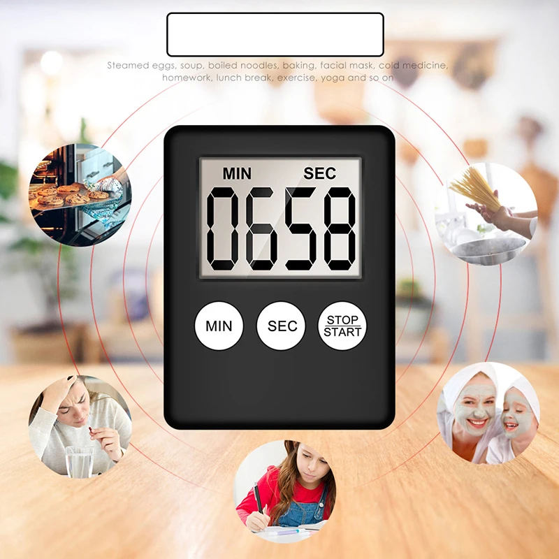 

New Utra Slim LED Digital Kitchen Bathroom Timer Count Up Down Cooking Alarm Top