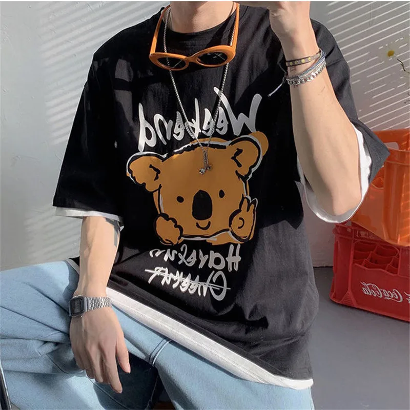 

Cute Animal Print T Shirt Men Harajuku Tops Streetwear Casual Half Sleeve Funny Tops Summer Cool High Street Tshirts Males