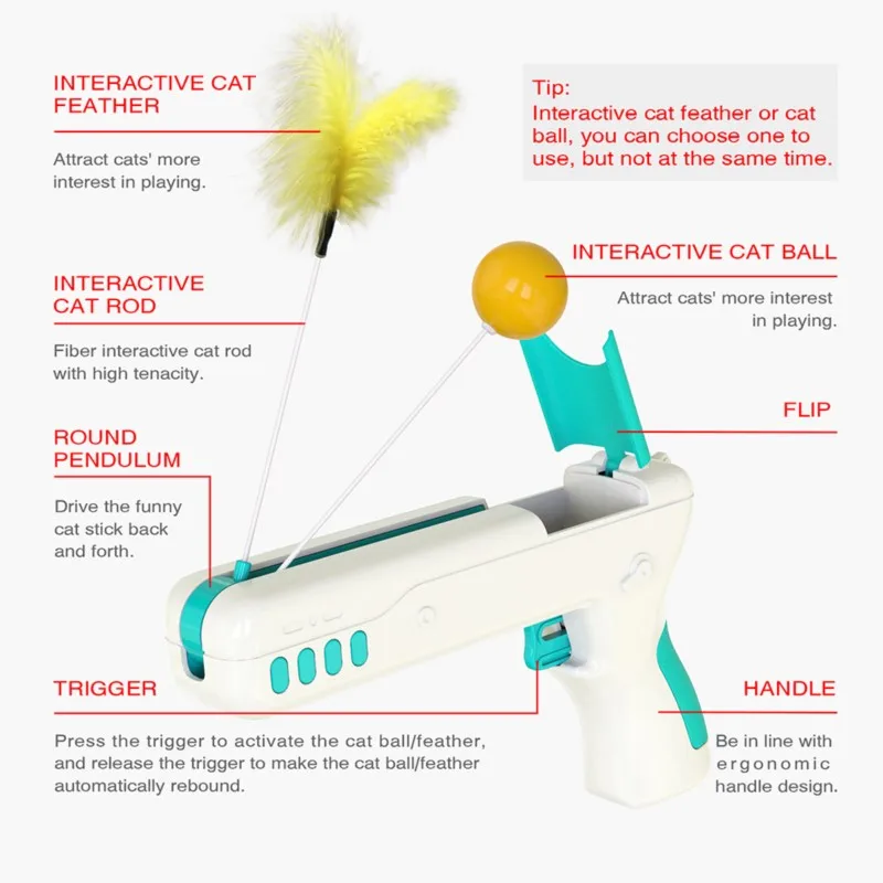 Оригинальный пистолет-палочка для кошек с перьями и шариком котят щенков