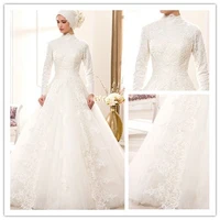 modern plus size saudi arabia long sleeve high collar lace muslim wedding dress dubai hijab muslim bridal wedding gown gelinlik