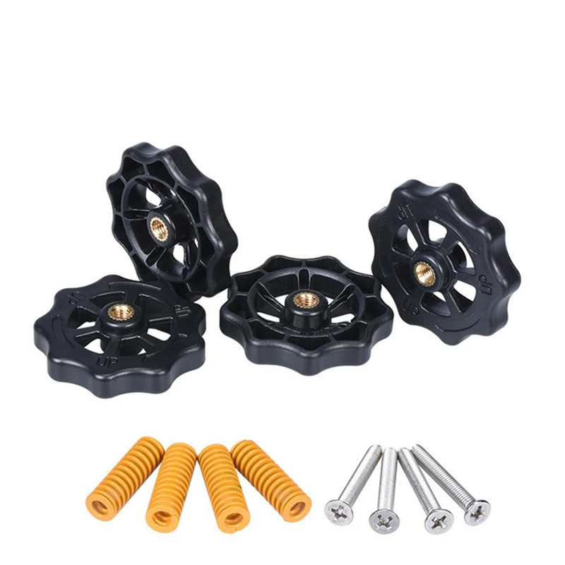 

4Pcs Upgraded Hand Twist Leveling Nut Diameter 40mm + 4Pcs Hot Bed Spring + 4Pcs M4X35mm Screws for CR10 3D Printer