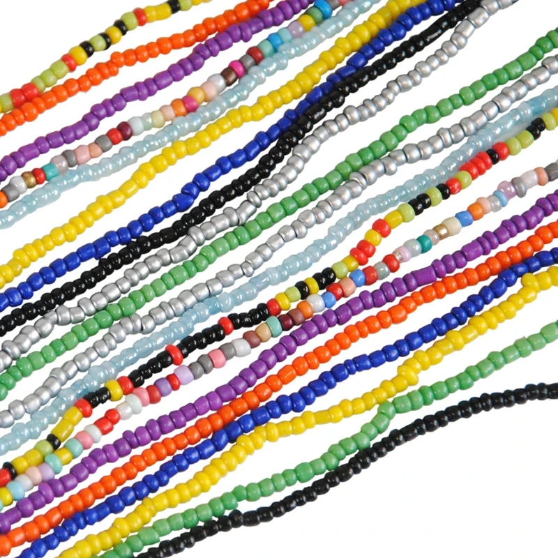 

10Pcs Summer Bikini Stretchy Multicolor Beaded Belly Waist Chain Bohemian African Layered Colorful Beach Body Jewelry