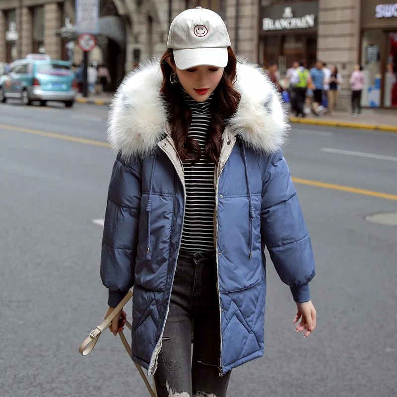 Medium Long Down Parkas Womens Winter Jackets Casual Fur Collar Hooded Jacket Warm Thick Coat Plus Size Big Pocket Women's Coat