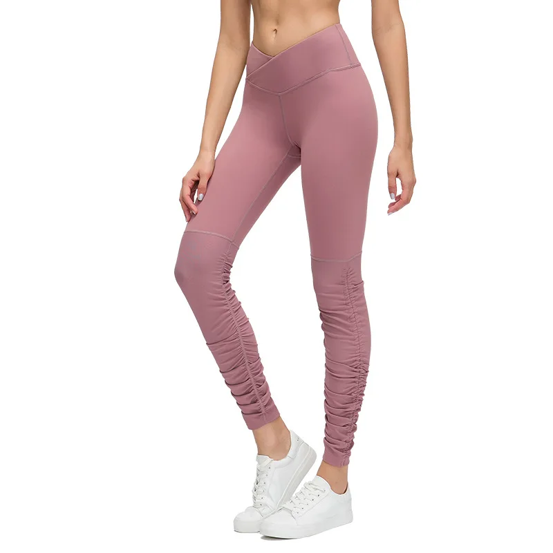 

New high-waist yoga pants ladies cross-waist slimming fitness trousers and thread pleated ankle pants
