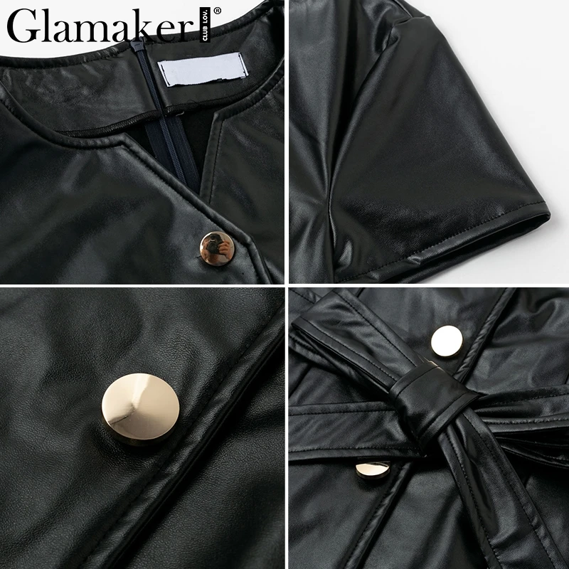 Женское вечернее платье миди Glamaker черное облегающее из искусственной кожи с v