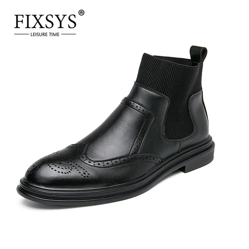 Мужские кожаные ботинки-броги FIXSYS черные ковбойские ботинки челси Осенние