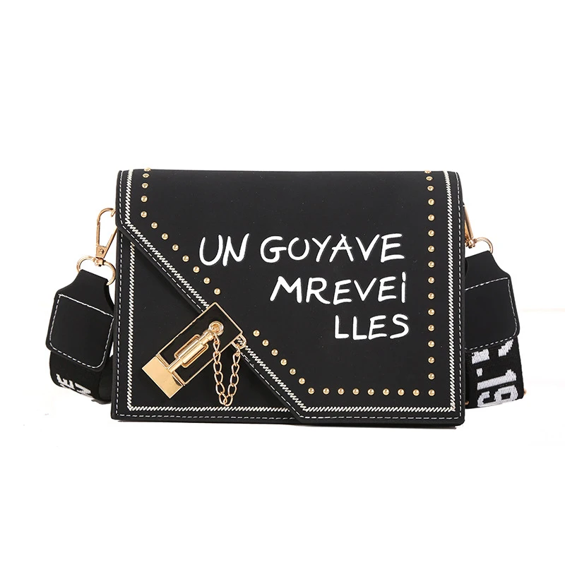 

Модная матовая сумка через плечо с надписью, многофункциональная прочная сумка с заклепками и штекером, с ремешком для женщин и девушек