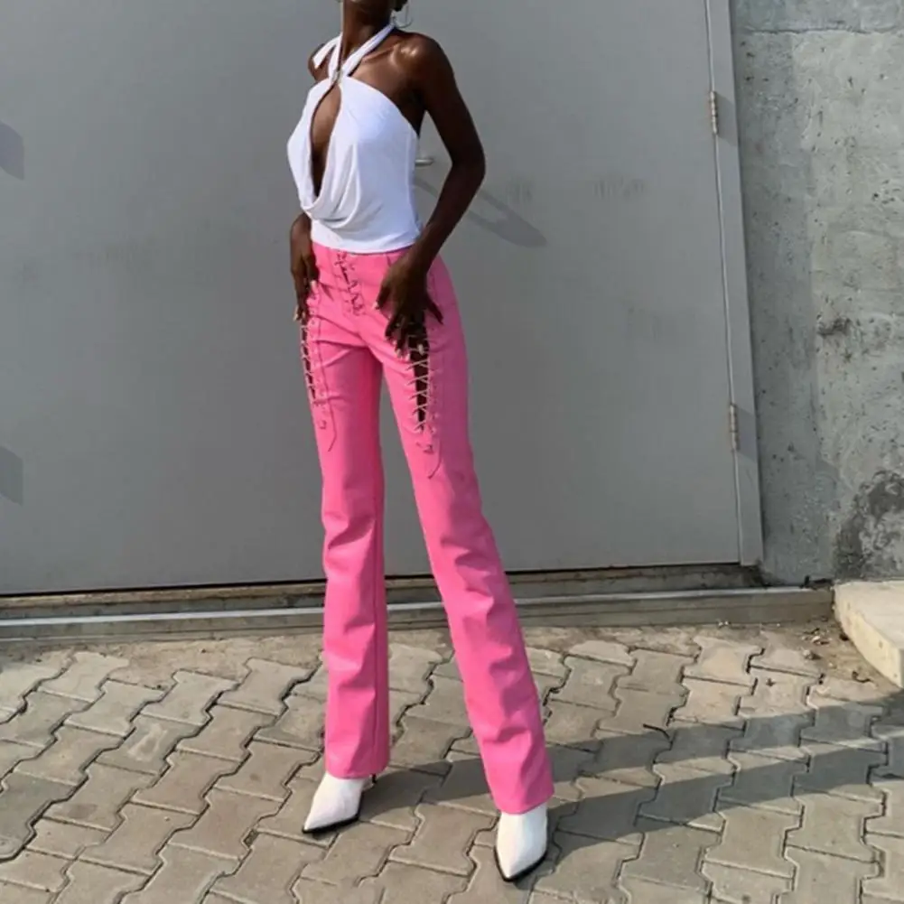 Женские брюки из искусственной кожи на шнуровке | Женская одежда