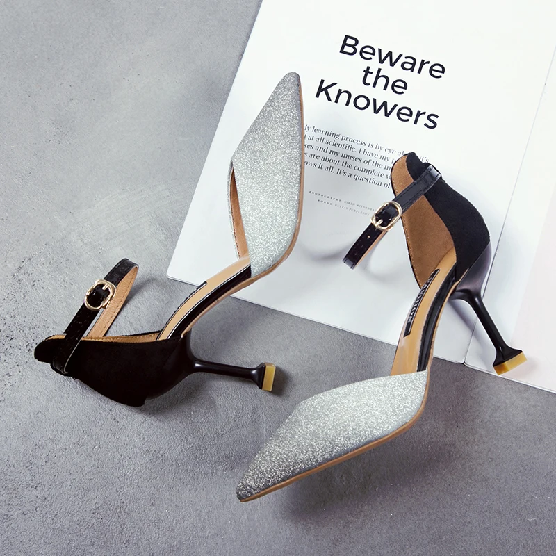 

2020 Woman High Heels Fashion Buckle Strap Female Pumps Flock Plus Size Ladies Party Wedding Shoes Elegant Spring Shoes U14-47