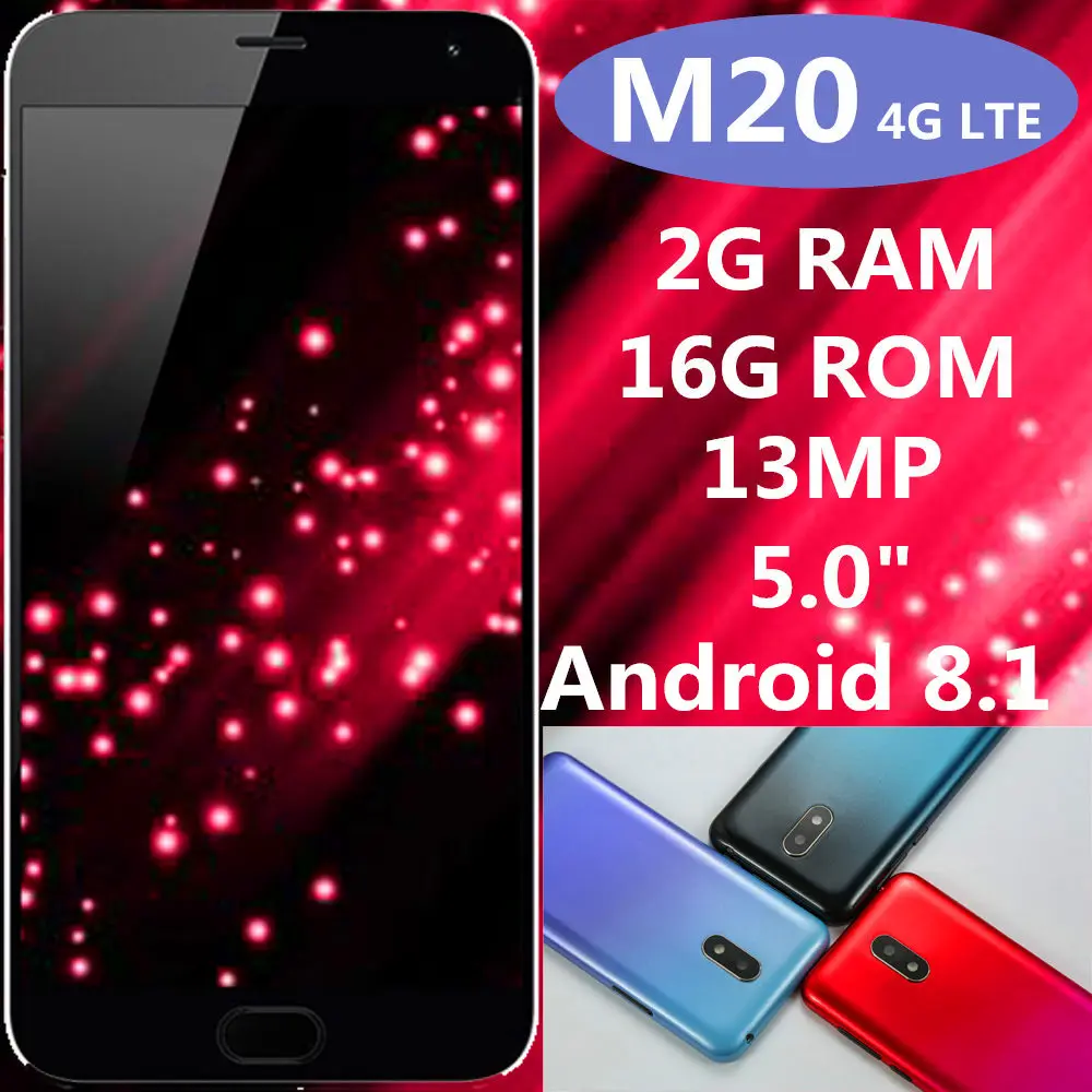 Смартфоны M20 android 8 1 четырехъядерный процессор 2 Гб ОЗУ 16 ПЗУ камера 13 МП 4G LTE 5 0
