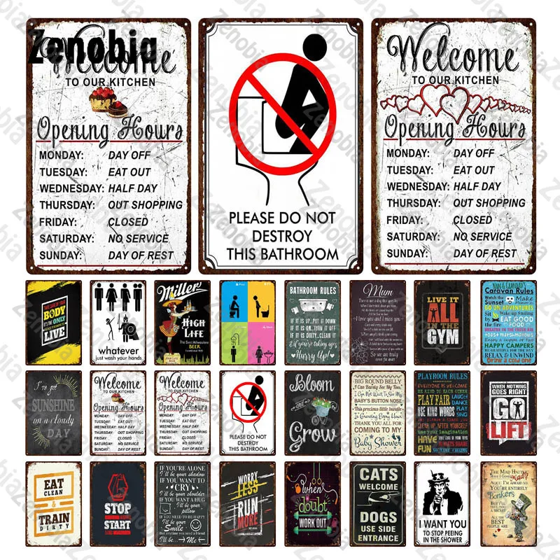 

Funny Warning Sign Metal Vintage Plaque Kitchen Bathroom Rules Decorative Tin Sign Plate for Home Bathroom Kitchen Home Decor