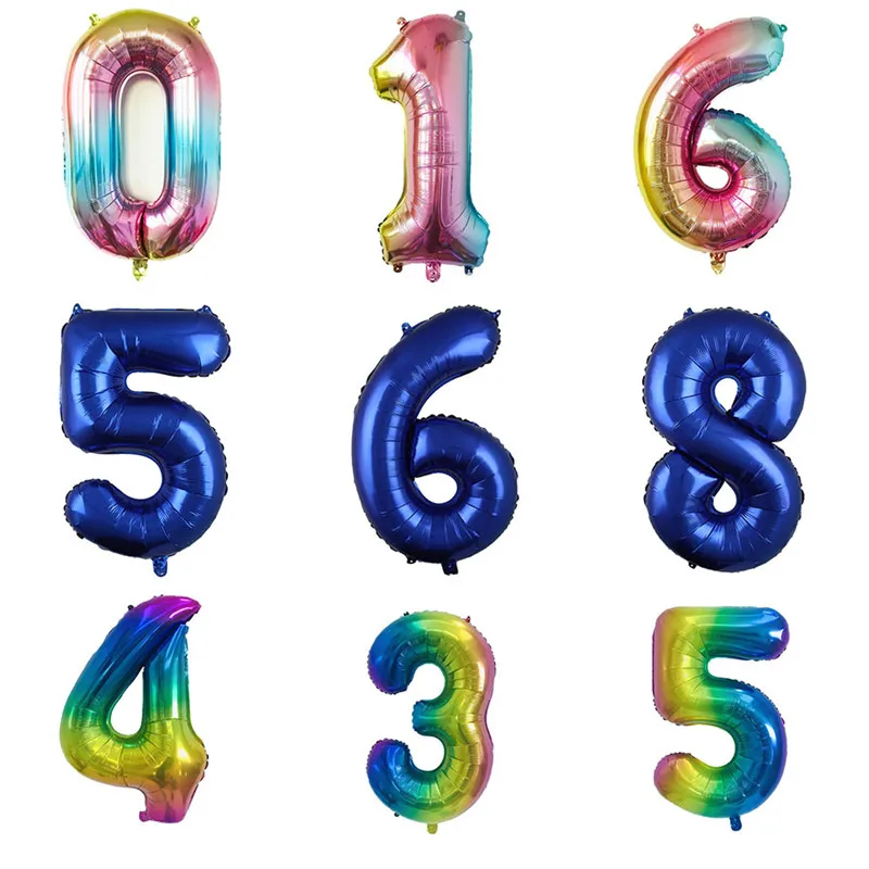 32 дюймовые радужные воздушные шары с синими цифрами от 0 до 9 лет зеленые