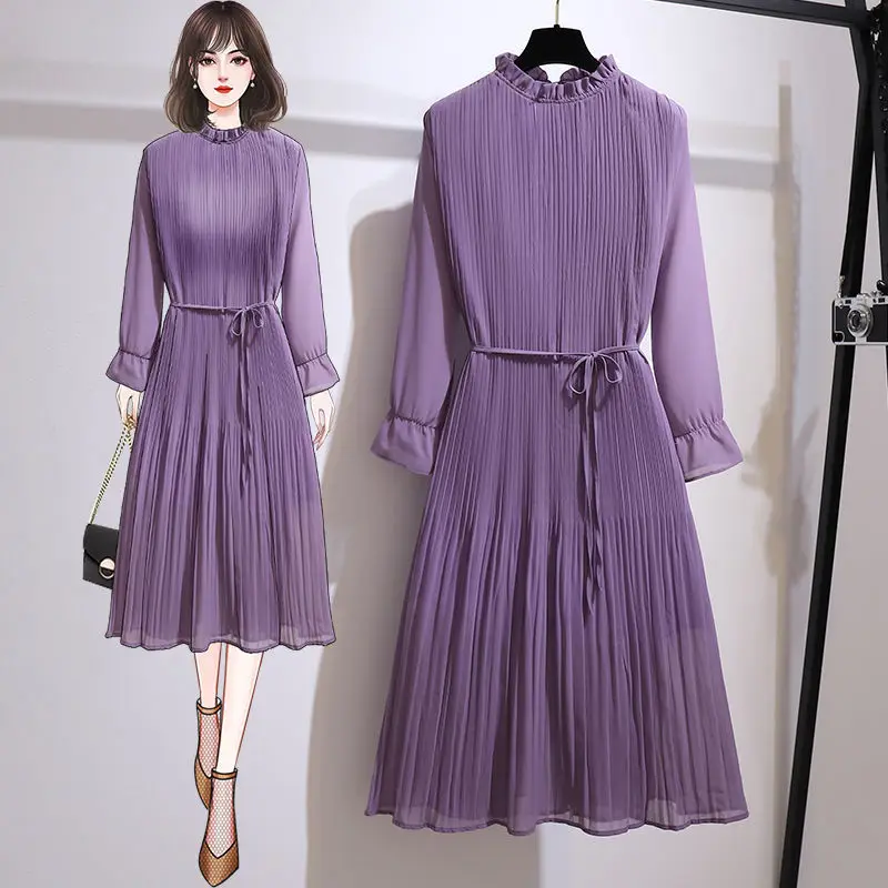 

Spring dress 2021 women's plus size Chiffon Dress with long sleeves Dresses for women casual and relaxe